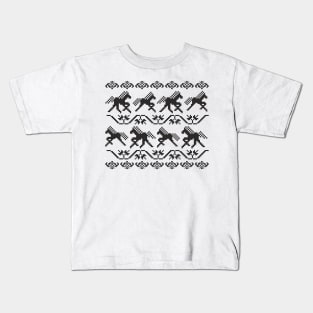 Ukrainian ornament - horses (black print) Kids T-Shirt